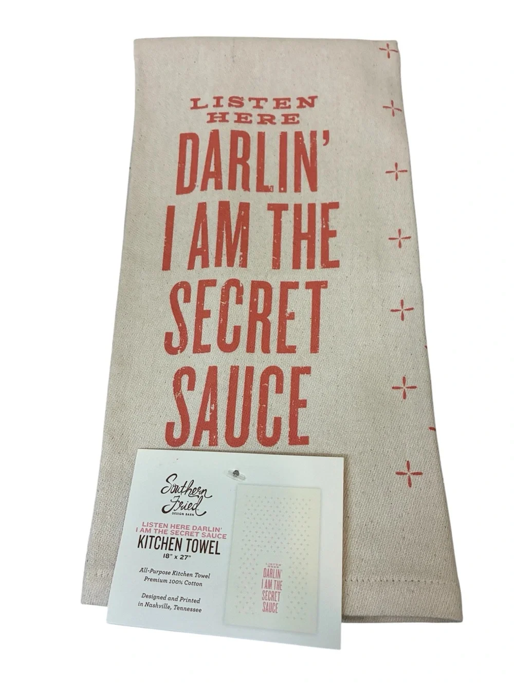 'Darlin' I Am The Secret Sauce' Kitchen Towel Sassy Hostess Gift Cream Coral
